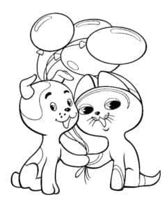 Собака и кошка с воздушными шарами