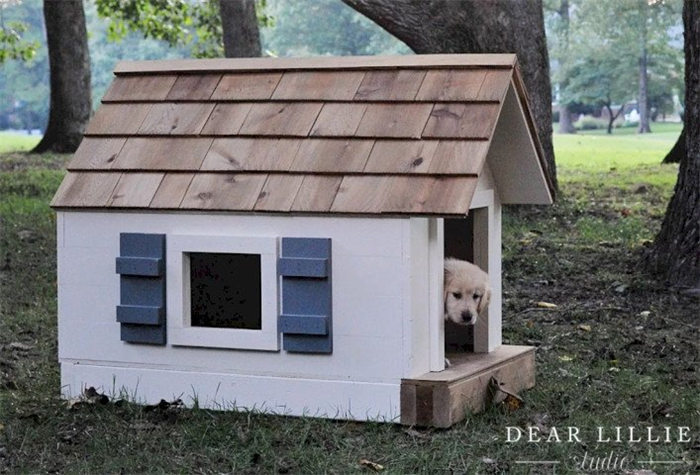 Белая деревянная собака будка как дом